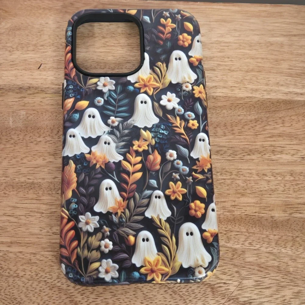 BURGA iPhone 14 Pro Max Case Ghost Floral Halloween Protective Slim Pumpkin Cute